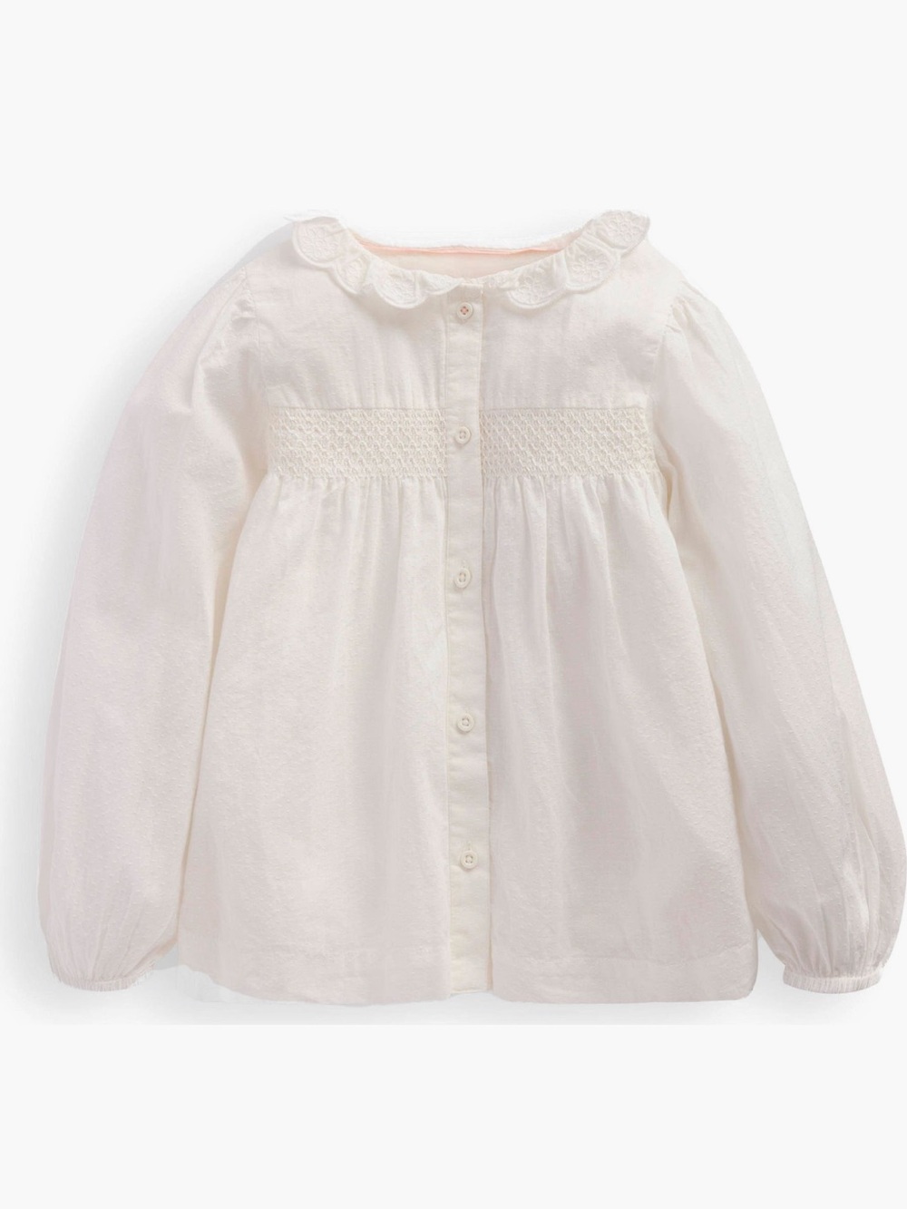 Mini Boden White Smocked Ruffle Collar Blouse | 3-4Y